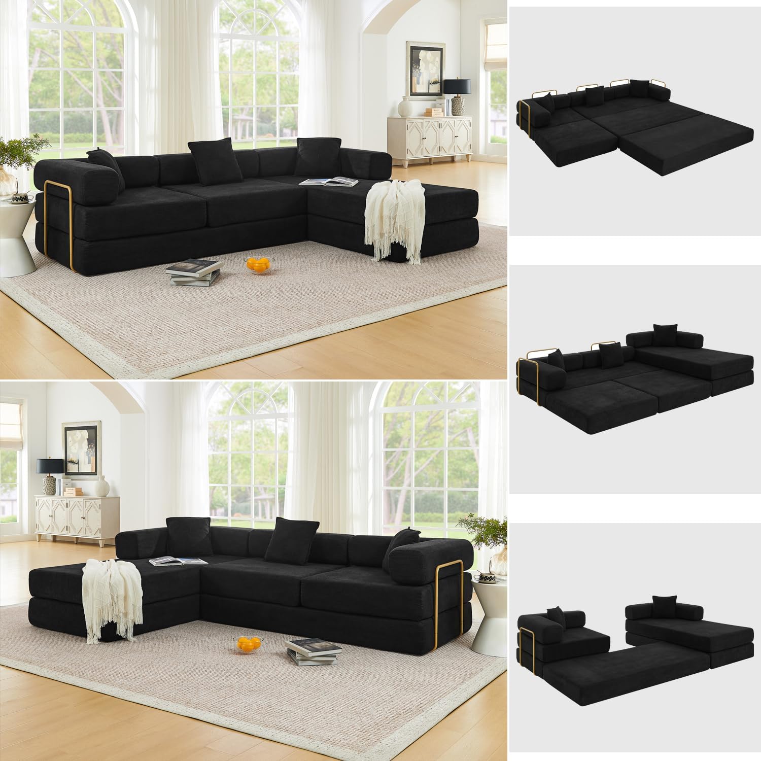 HANXIN 108″ Modular Sectional Sofa,Futon Convertible Sofa