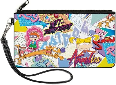Buckle-Down Nickelodeon Wallet, Zip Clutch, Nick 90s Logos and Show Characters White Multi Color, Canvas