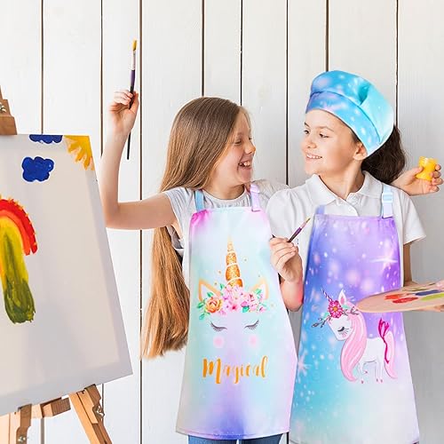Miniatura 8 de Delantales para niños Niñas Rainbow Unicorn Delantal Niños Kichen Chef Delantales Smock