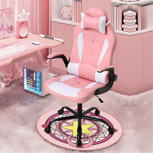 Silla de oficina en casa, linda silla de juegos Kawaii rosa para niña, ergonómica, escritorio de carreras, oficina, ajustable, con respaldo alto,