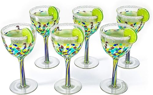 Miniatura 9 de Copas de vino de vidrio reciclado, juego de 6 unidades, sopladas a mano de lujo para vino y agua (8 onzas cada una) - Copas de confeti de Cinco de