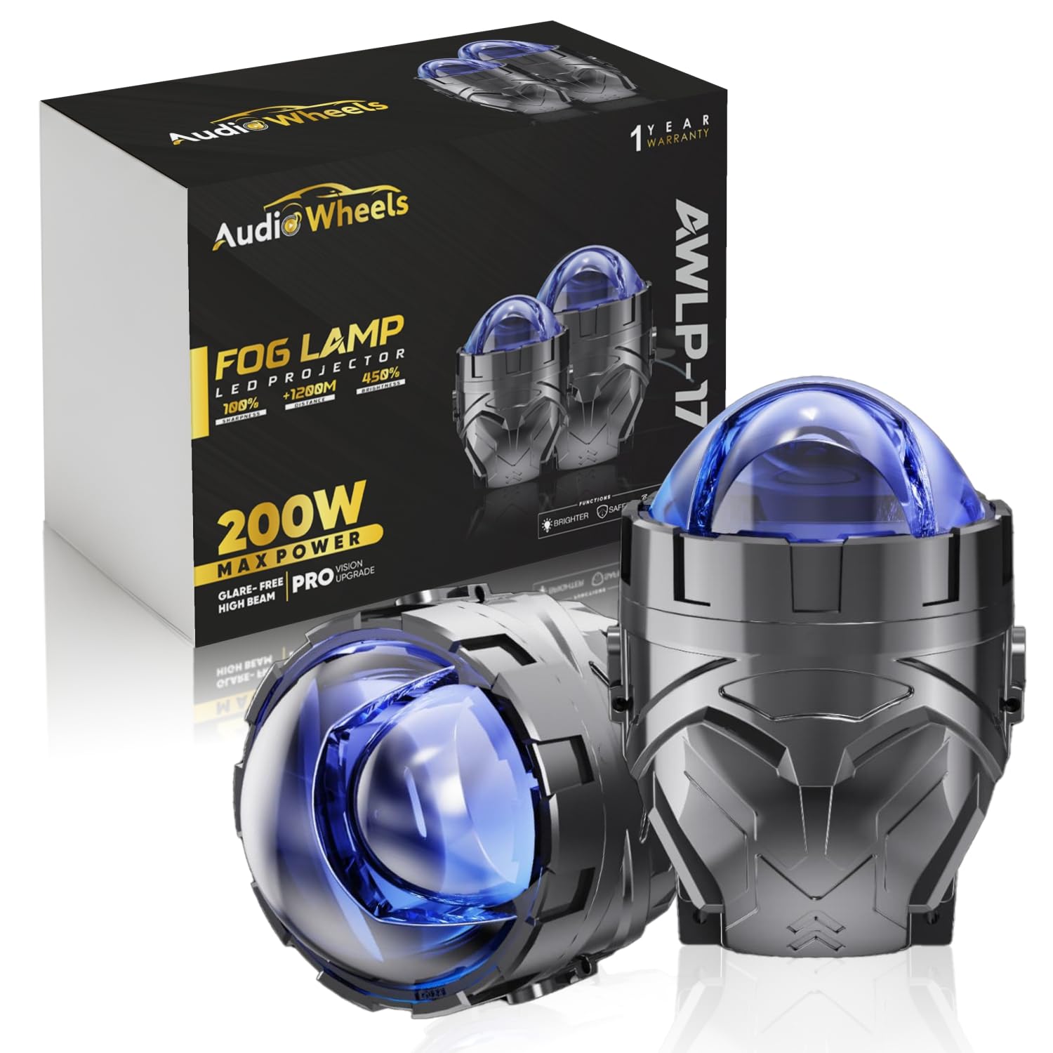 Audio Wheels 3 Inch LED Projector Fog Lamp 200W | 25,000 Lumens | Single Colour 6000K | 1200m Beam | Glare-Free High Beam | 1 Year Warranty