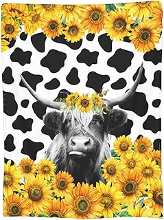Highland Cow Sunflower Blanket Soft Warm Lightweight Cozy Plush Throw Blanket Bed Couch Sofa Office Decor Gifts for Kids Women 60