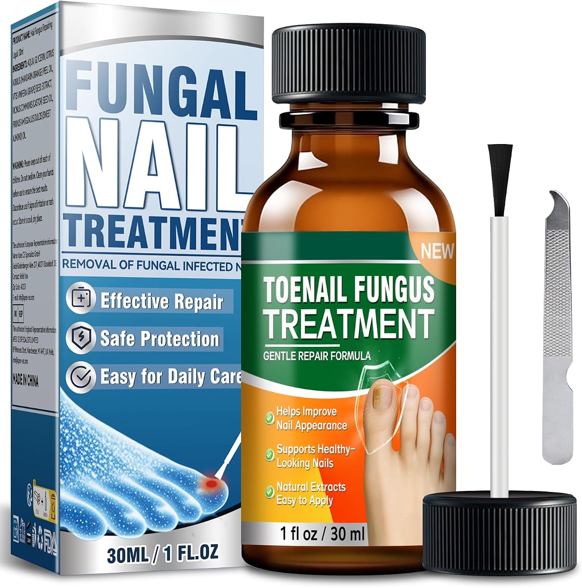 Toenail Fungus Treatment Extra Strength, Nail Treatment with Tea Tree Oil, Menthol, Vitamin E &amp; Pro-Vitamin B5, Gentle Nail Repair Solution to Restore Damaged, Discolored, and Brittle Nails, 1 fl oz