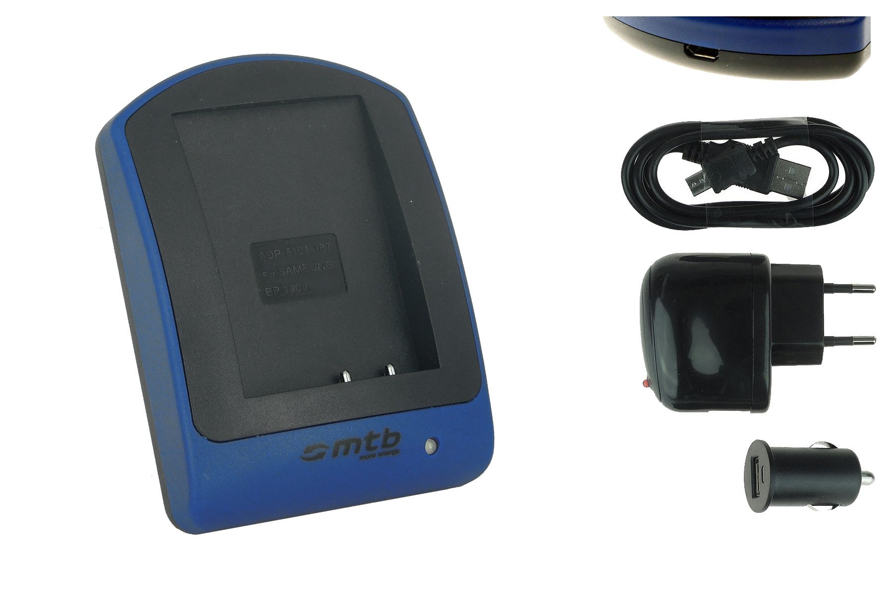 2 Akkus + Ladegerät (Netz+Kfz+USB) BP1900 für Samsung Smart Camera NX1 NX-1 (7.4V - 1600mAh - mit INFOCHIP)
