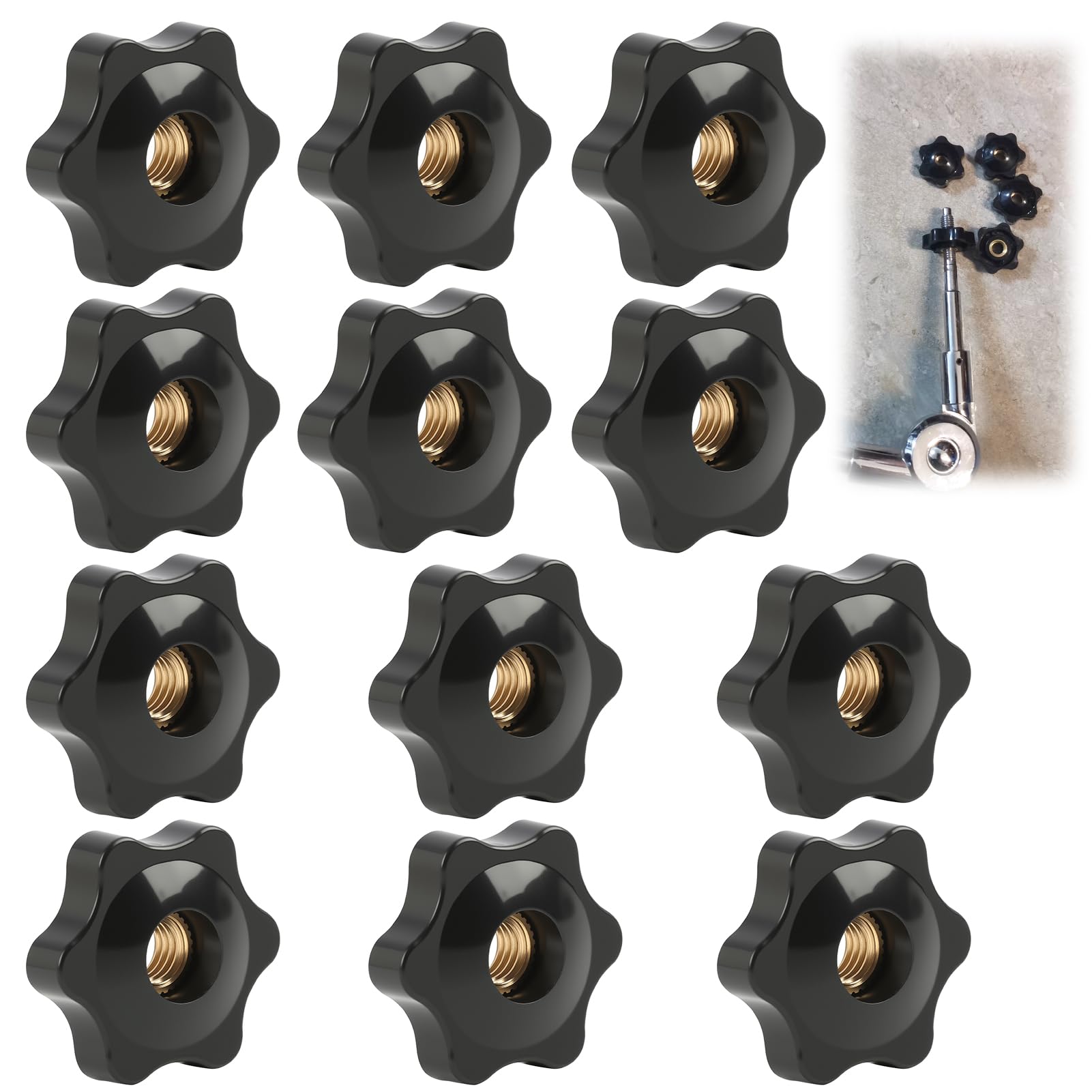 12 bottoni di serraggio M8 × 32 mm – dado a stella M8 – bottone a farfalla in plastica e ottone – fissaggio manuale antiscivolo – per mobili, macchine utensili, apparecchiature elettroniche