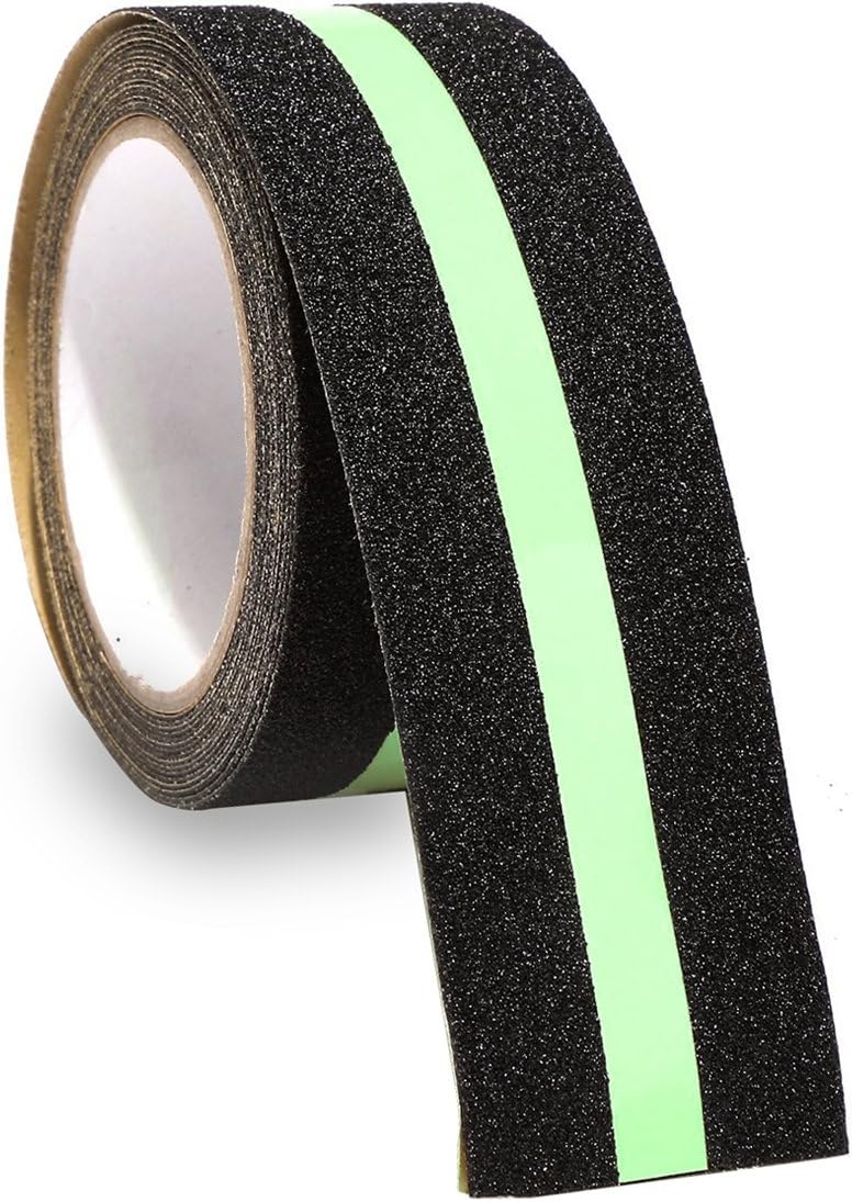 Anti Slip Grip Tape Glow in Dark - Safety Tape Improves Grip and Non Slip Safety Stair Treads - Indoor & Outdoor 2" X 16.4ft Black