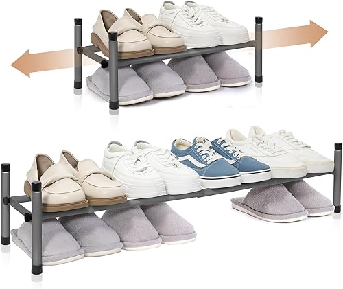 Miniatura 11 de STORAGE MANIAC Estante de zapatos ampliable, estante pequeño apilable de 8 pares, organizador de zapatos ajustable de metal para armario, entrada,
