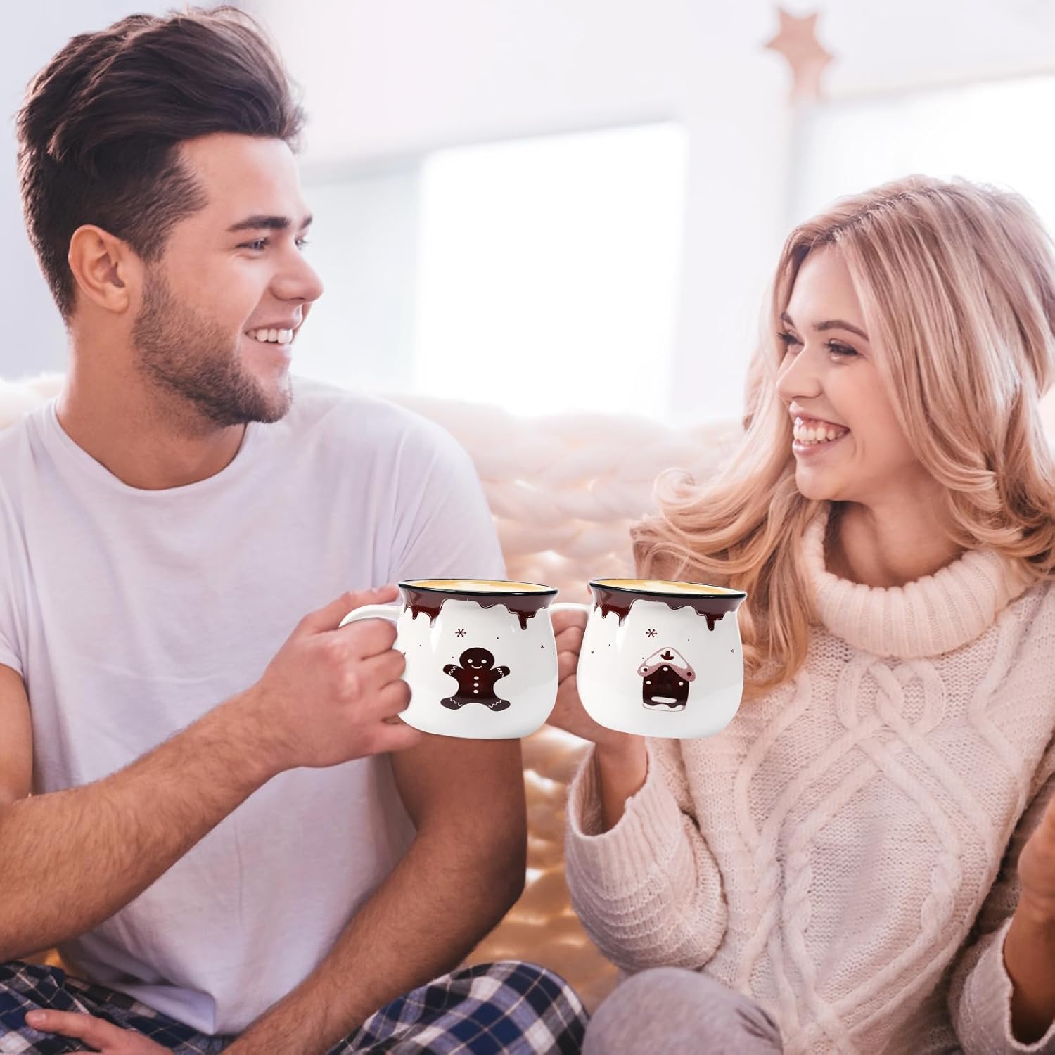 Jinei Set of 6 Christmas Coffee Mugs Gift, 12 oz Hot Cocoa Ceramic Cup for Holiday Milk Tea Mugs Coffee Bar Decoration Christmas Gift for Mom Woman Family Friend(Ginger,Gingerbread) - Image 6