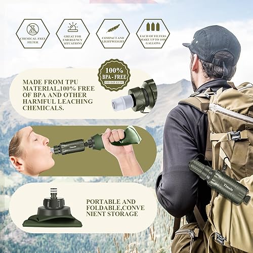 Miniatura 5 de Timain Filtro de agua personal portátil, purificador de agua de supervivencia para preparación de emergencia, actividades al aire libre, viajes,