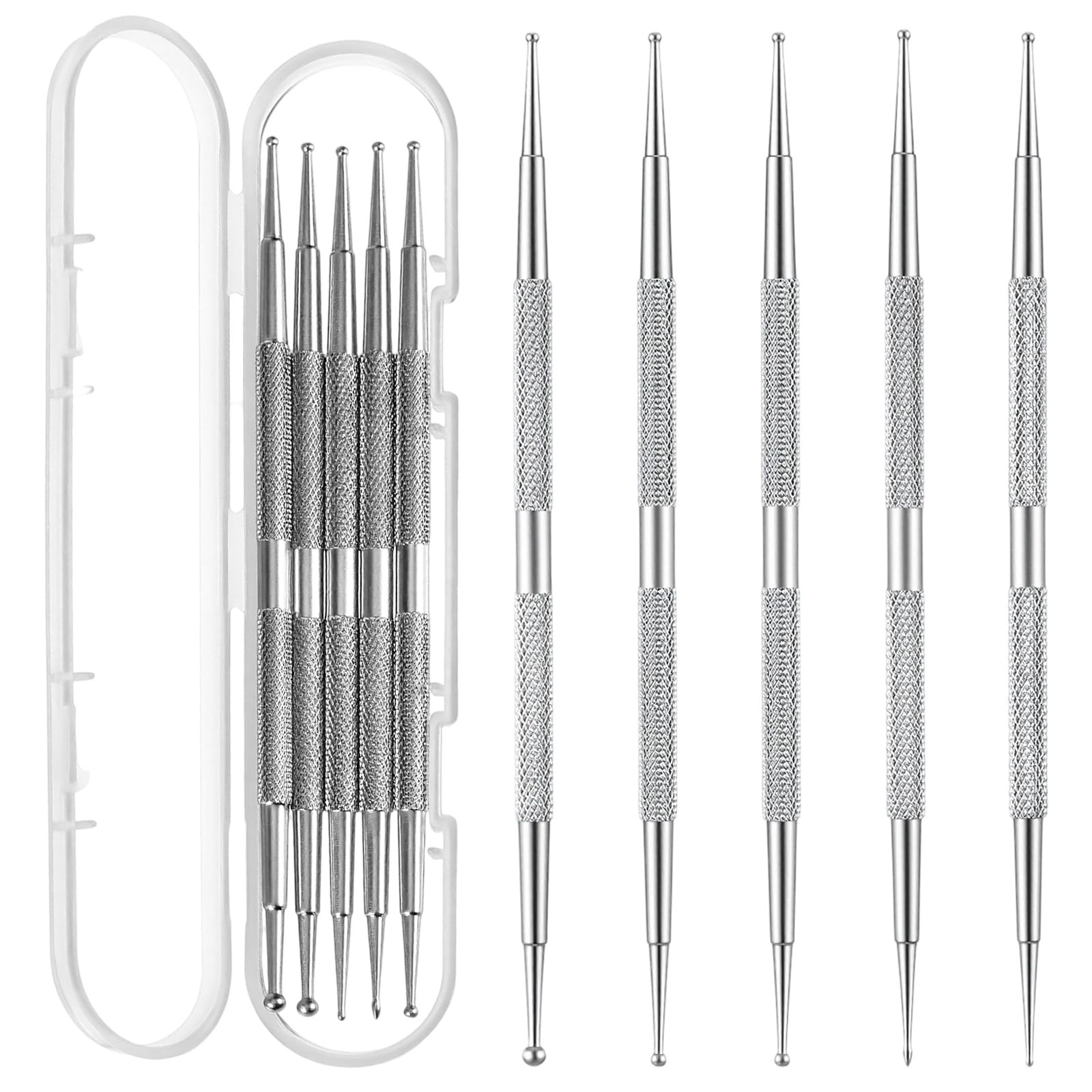 ElevateTech 10 strumenti professionali per punteggiatura unghie, punta a sfera, strumenti per punteggiare, in metallo, a doppia estremità, kit per nail art, per decorare unghie, goffratura, scultura
