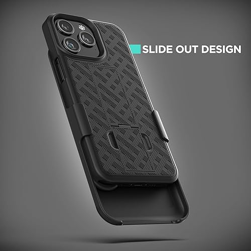 Miniatura 5 de Galvanox Funda diseñada para iPhone 15 Pro Max con clip para cinturón (2023) Carcasa rígida de policarbonato ultra duradera (negro)