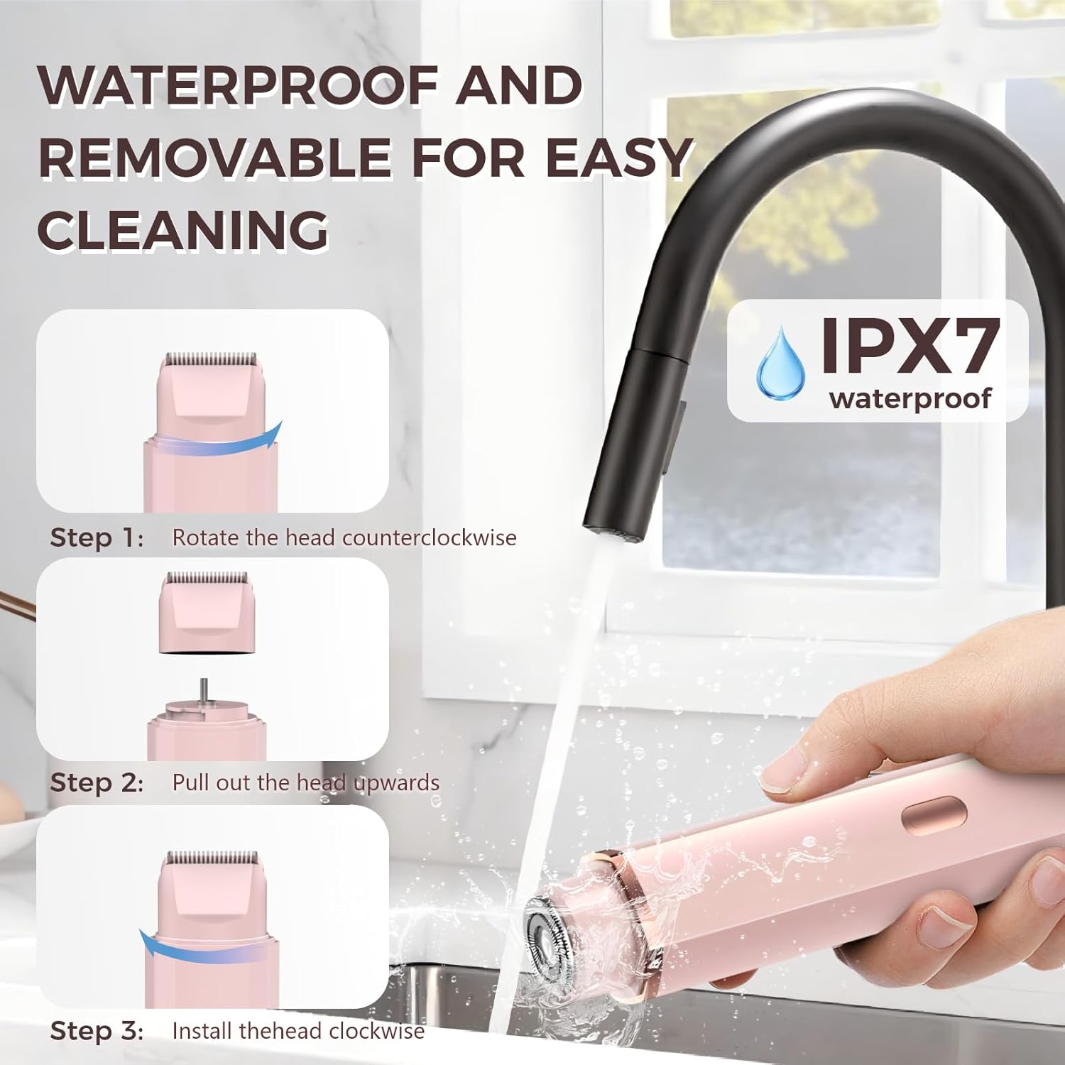 Bikini Trimmer for Women, 2 in 1 Electric Razors for Women, IPX7 Waterproof, USB Rechargeable Wet and Dry Shaver, Suitable for Hair Removal All Over The Body - Image 5