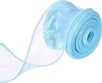 Vista 75 de MECCANIXITY Cinta de Organza Transparente con Alambre Brillante de 2 3/8" de Ancho, Cintas de Gasa Iridiscente Pastel de 3 Yardas Color Beige