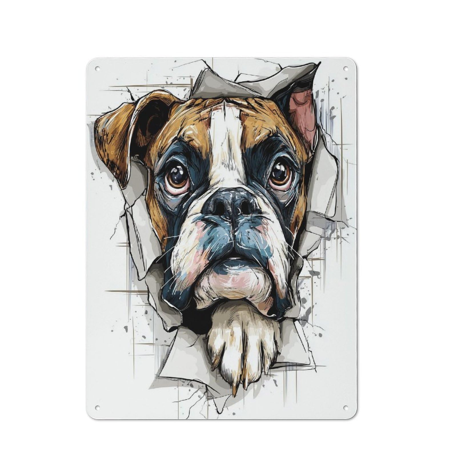 Junmoney Bulldog Peek-A-Boo Metal Wall Plaque With Design 40X30cm, Retro Small Space Decor For Flat, Dorm Room, Lounge Or Cafe