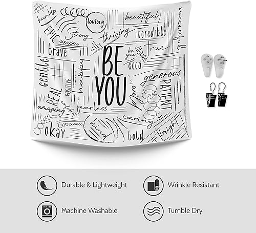 Miniatura 4 de ESLA Tapiz motivacional, tapiz con palabras "Be You", tapiz con cita de diseño original, tapiz blanco para dormitorio, adolescente, 59 pulgadas de
