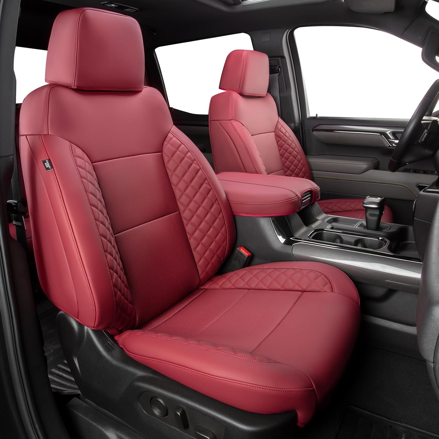 Silverado Seat Covers, Custom Fit for Chevy Silverado 1500 & GMC Sierra 1500 (2019-2026), 2500HD 3500HD (2020-2026), Truck Pickup Seat Cover Full Set, Wine Red (with Rear Armrest/Seatback Storage)