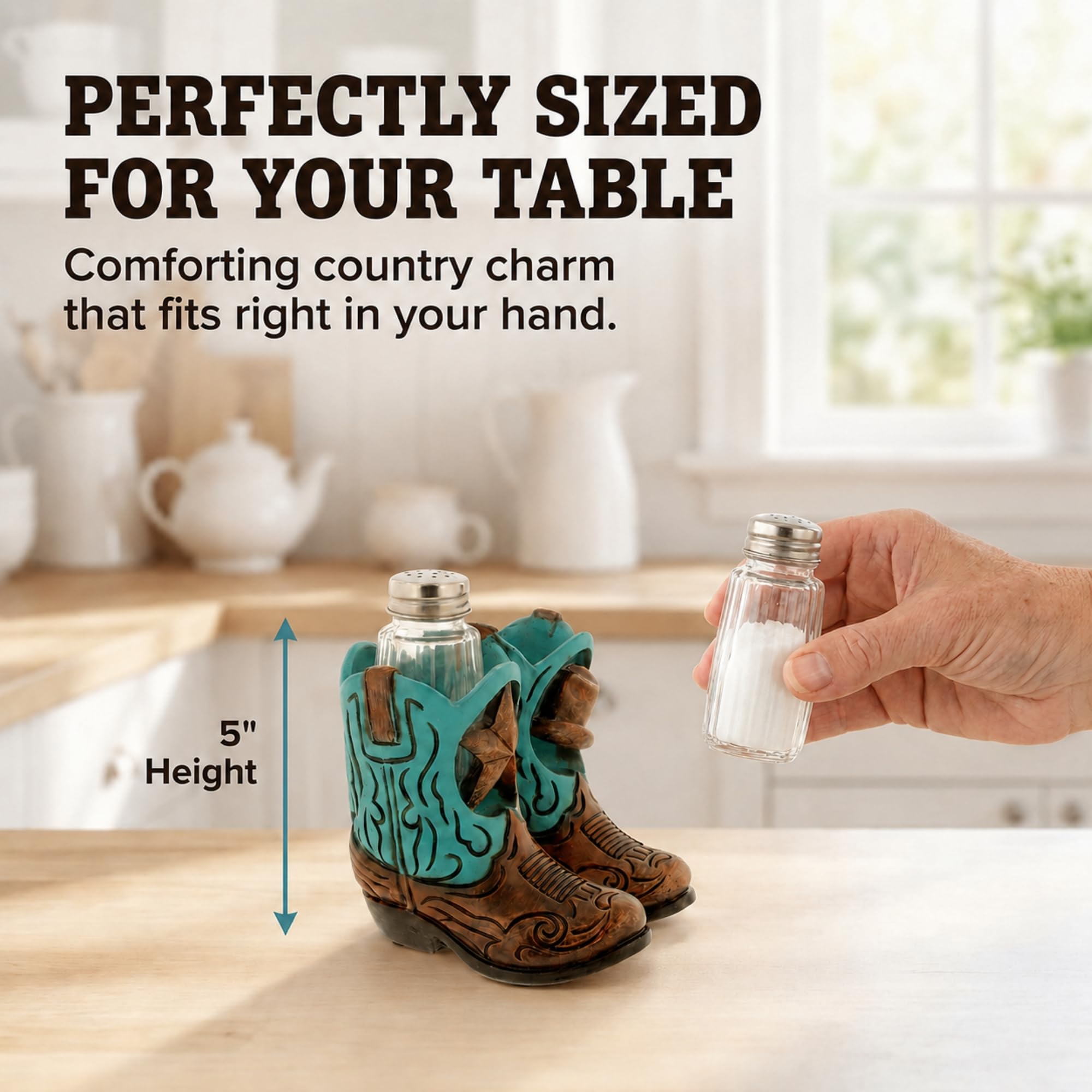 The Bridge Collection Juego de salero y pimentero Western Cowboy Boot – Decoración rústica de mesa de cocina – acento único de granja