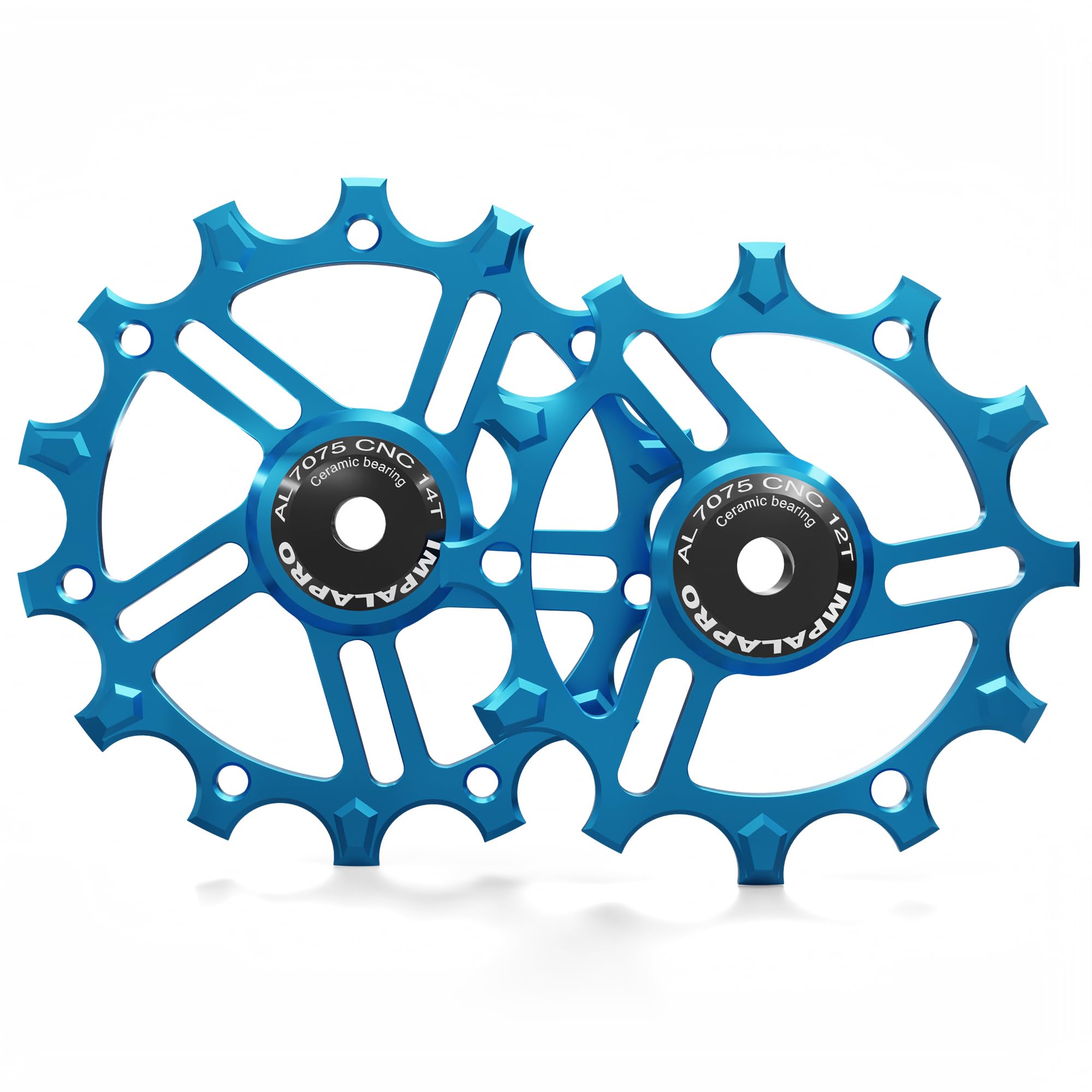 IMPALAPRO - Set of 2 Ceramic Jockey Wheels 12T-14T Aluminium 7075 CNC for 9 to 12 Speeds (sky blue)
