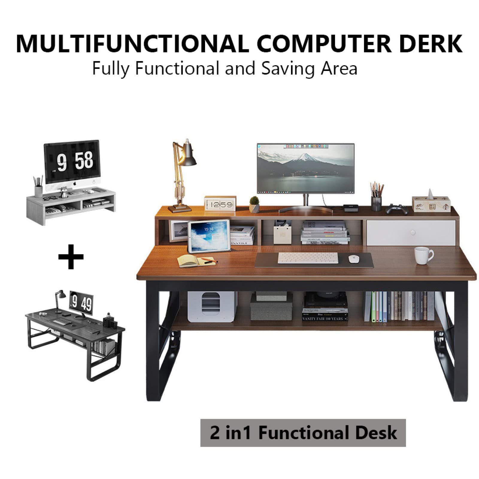 Escritorio para computadora con cajón y estantes, Escritorio moderno para estudiantes, Mesa de trabajo, Escritorio para oficina en casa, Estación de trabajo compacta para computadora (Wei? 39 Inch)