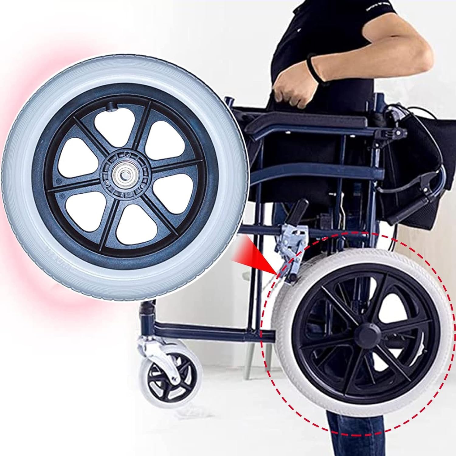 BLUEZY 12 Pulgadas Caucho Macizo Ruedas De Ruedas Traseras Rueda Antideslizante para Silla De Ruedas, Rueda Trasera de Recambio para Sillas de Ruedas Manuales, Neumáticos Sólidos B