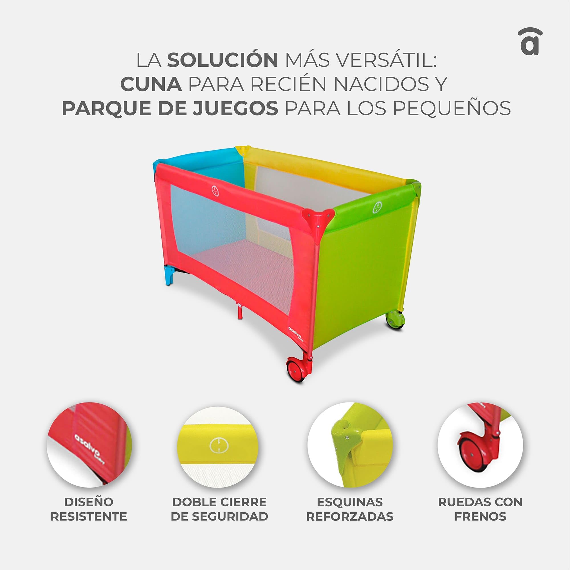 Asalvo Cuna de Viaje Bebé Plegable 0-3 Años (15 kg) | Cuna Portátil con Colchón, Bolsa y Ruedas con Freno | Parque Infantil Compacto Fácil de Transportar | Baleares Rosa
