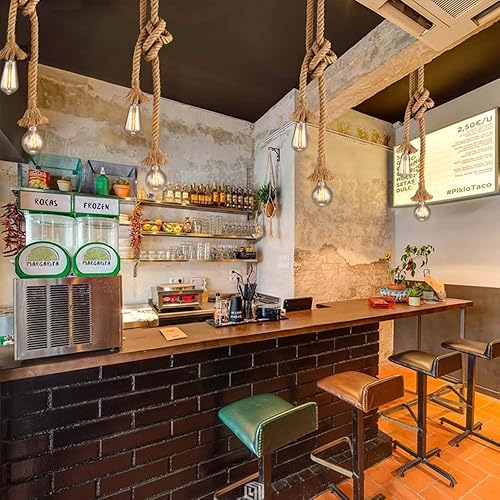 Miniatura 5 de CTKcom 2 cabezales vintage (1.5+4.9 ft) lámpara colgante de cuerda de cáñamo E26E27, luz colgante de cuerda de cáñamo retro, lámpara de techo