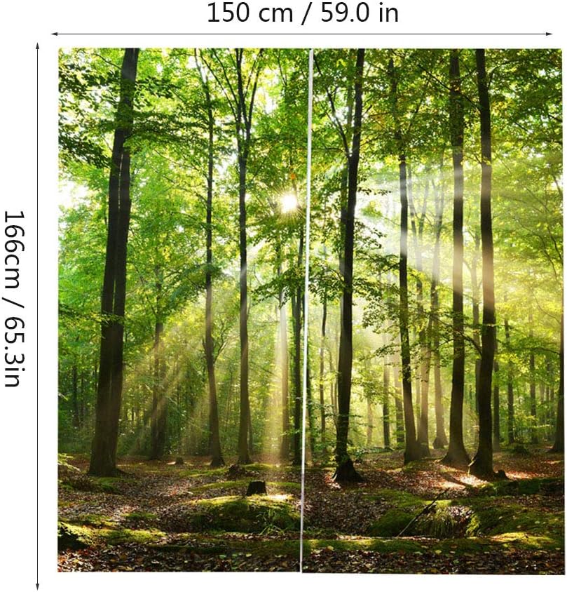 Zerodis Green Decorative Curtains, Forests Sunlight Printing Shading Curtains Blackout Curtains Decorative for Balcony Bedroom Drawing Room Window Decoration (59 * 65.3Inch)