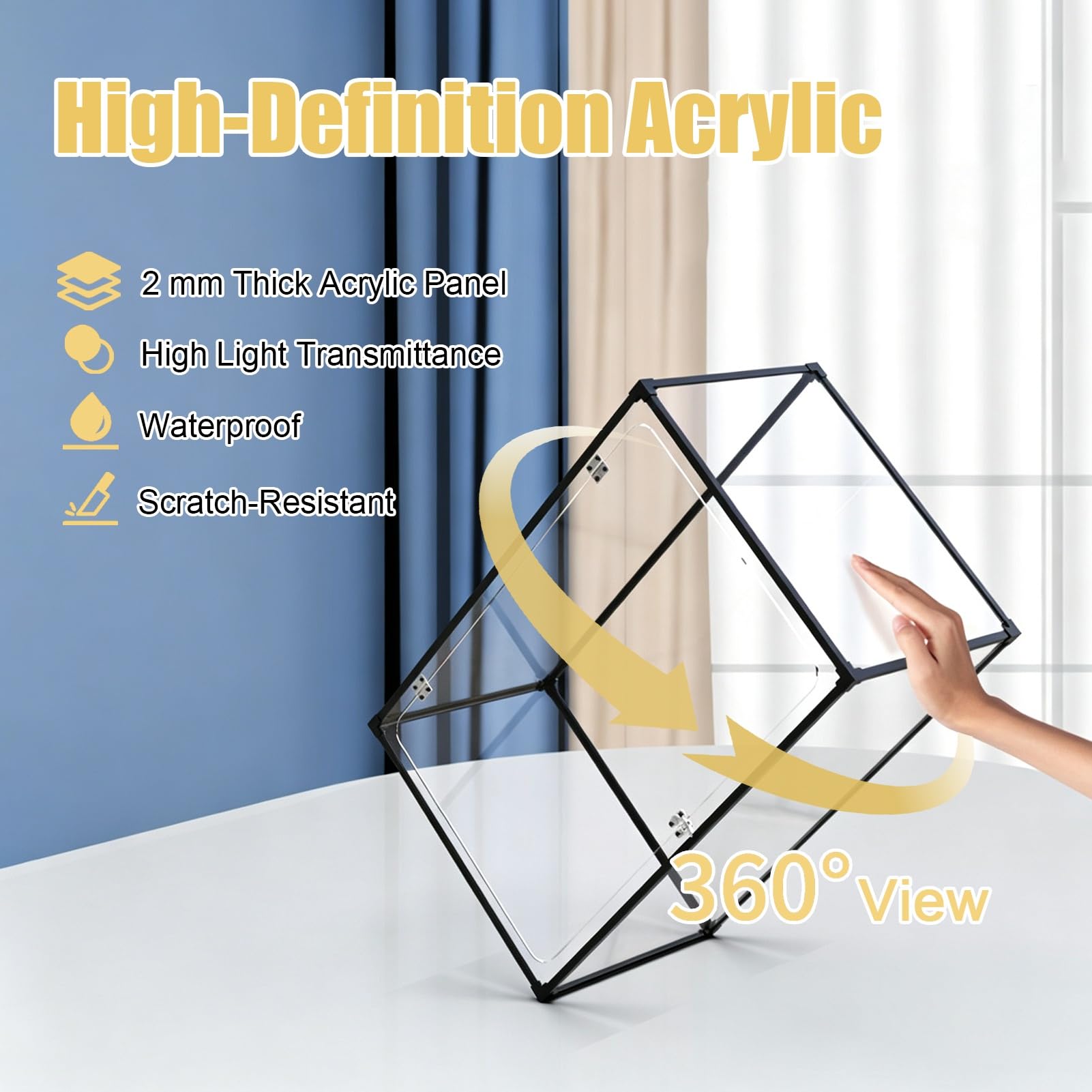 Urna Metacrilato Vitrina Alta de Acrílico, Contenedor de Vidrio | Caja Transparente de 360° con Puerta de Cierre a Presión, Contenedor Antipolvo con Bisagra y Marco(15x20xH25cm/6x8x10in)