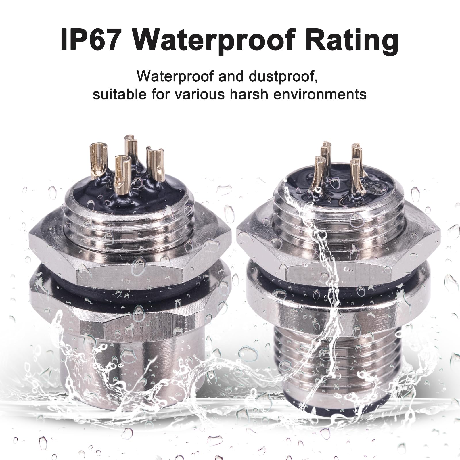 Lonlonty M12 4-Pin Aviation Connector Kit, Back Mount Threaded Coupling, A-Coded Panel Mount Socket, IP67 Waterproof - Image 2