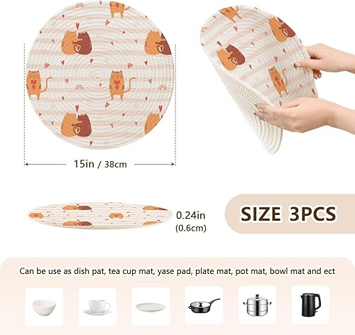 Miniatura 2 de 3 Pcs Large Trivet Cute Hugging Cats and A Cat Holding A Heart for Hot Pots and Pans 15in Cotton Thread Weave Heat Resistant Mat for Hot Pot Spoon