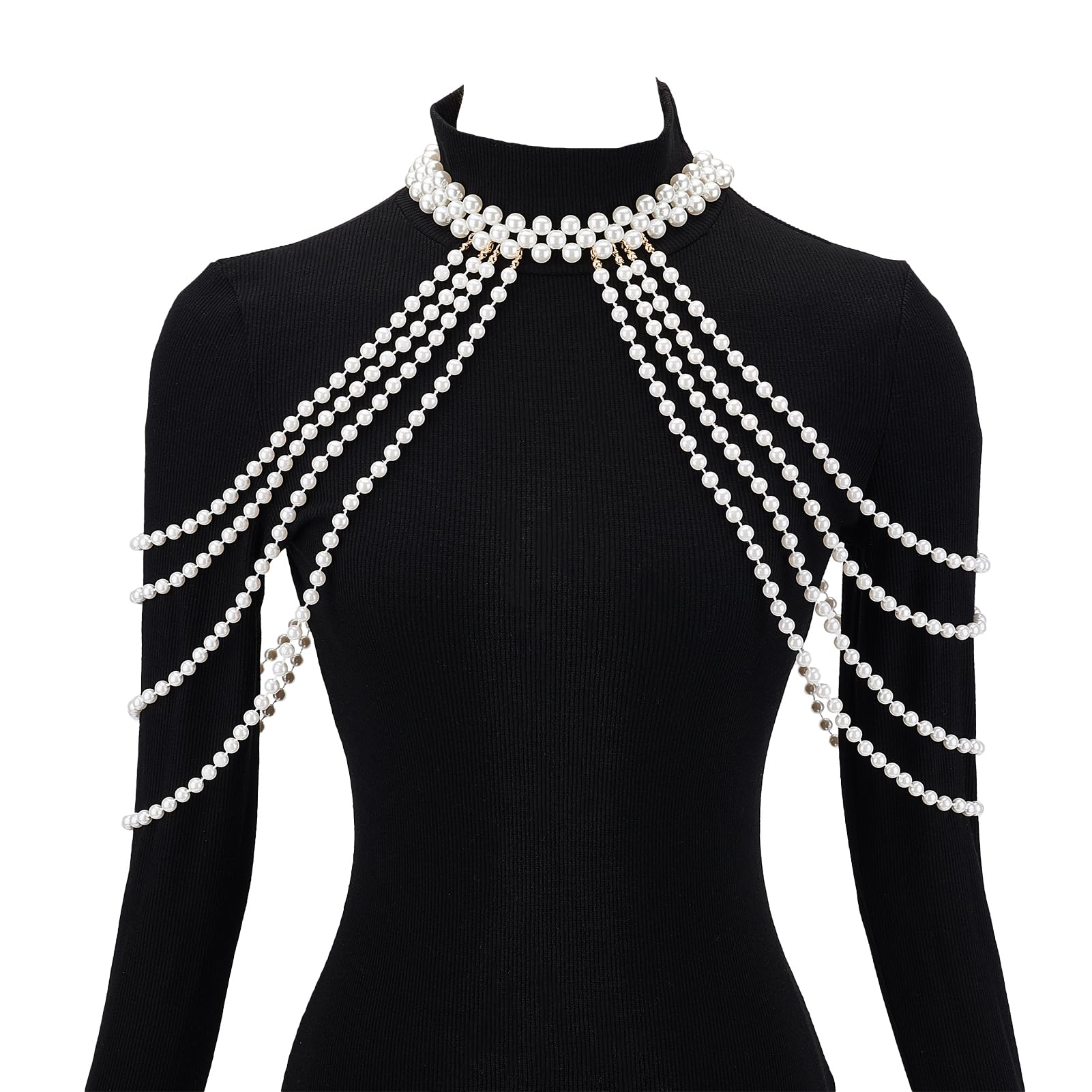 NICENEEDED Cadena de Hombro de Perlas, Collar Cadena de Brazo de Cuentas, Cadena de Cuerpo de Cadena de Sujetador de Bikini de Playa de Verano con Cadena Trasera de Hombro para Boda Nupcial