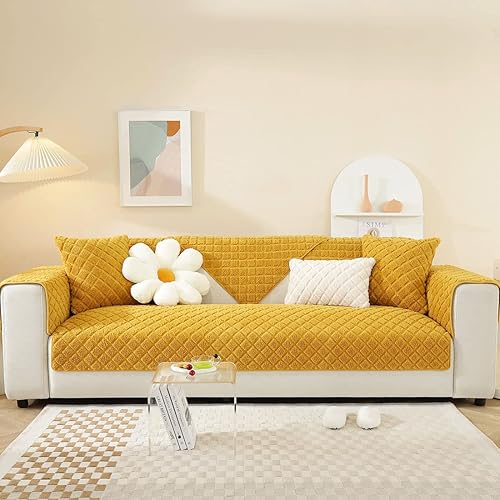 Miniatura 2 de vctops Funda de sofá de forro polar Sherpa a cuadros, color sólido, cálida y acogedora, funda de sofá de felpa mullida para perros, niños y