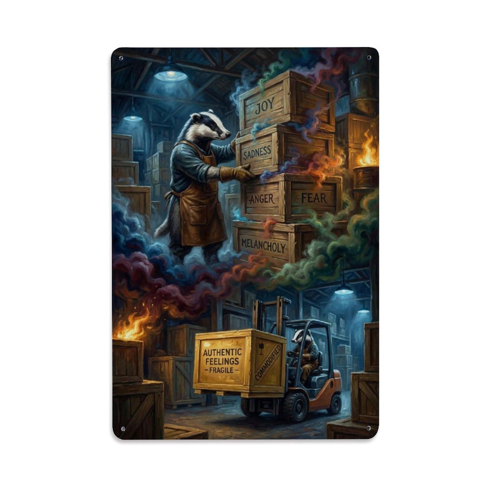 Raccoon Feeling Storage Satire Surreal Vintage Animal Retro Metal Tin Sign Plaque Wall Decor for Cafe, Man Cave, Club Bar, Office, Home Garden Round Metal Poster 8x12Inch