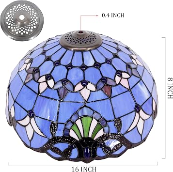 16 Inch Tiffany Stained Glass Lamp Shade Replacement Only(Blue Baroque)