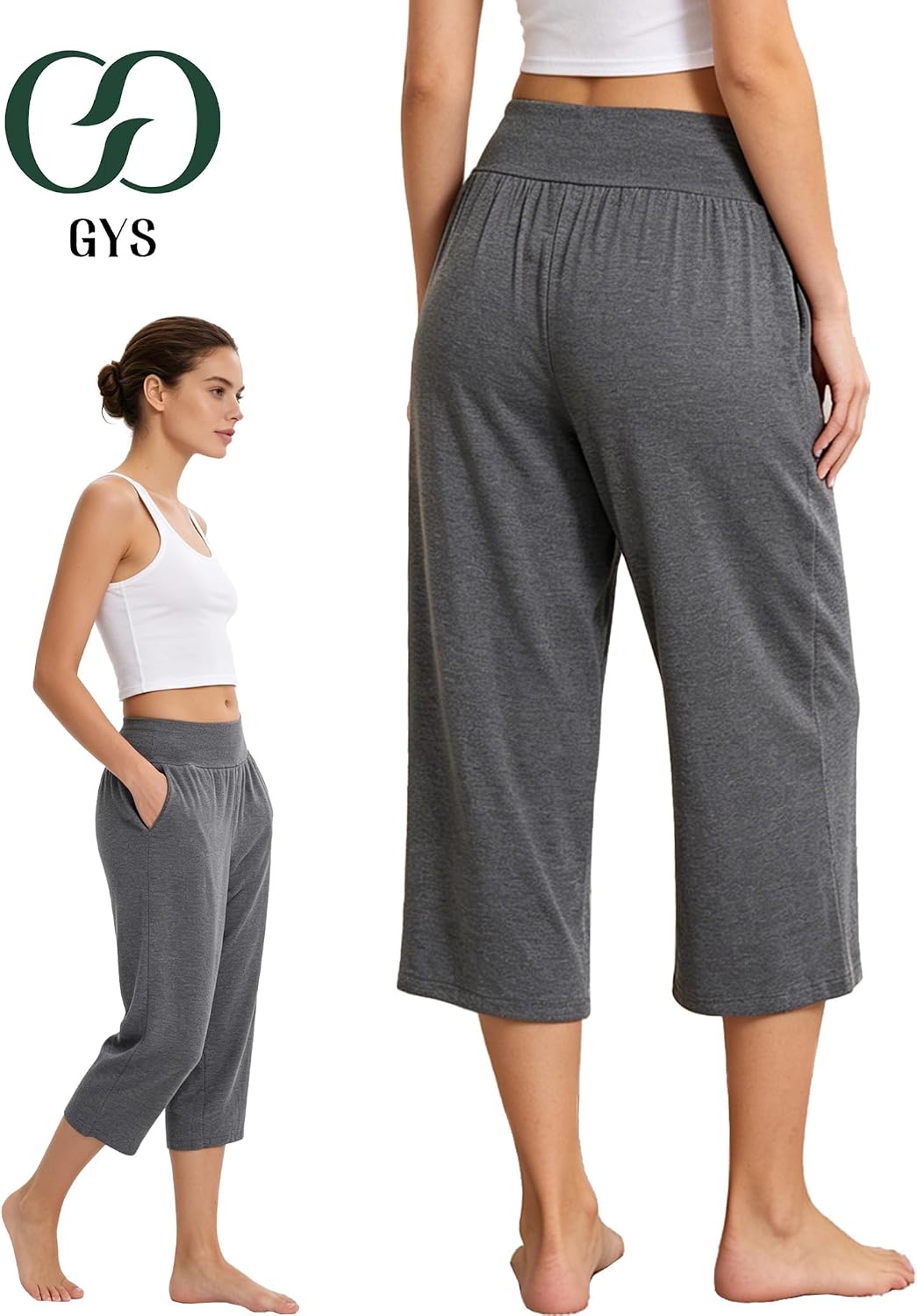 GYS Bamboo Viscose Women's Pajama Bottoms High Waist Capri Lounge Pants with Pockets