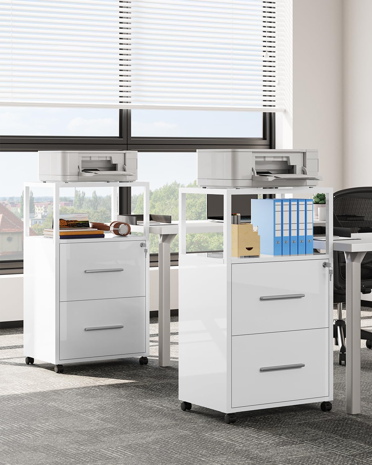 YITAHOME Druckertisch mit Rädern, 104CM Tall Aktenschrank mit Stahlböden, Mobiler Aktenschrank Druckerständer, Bürocontainer Rollschrank, Schubladenkommode für Zuhause Büro, 104x60x40 cm, Weiß