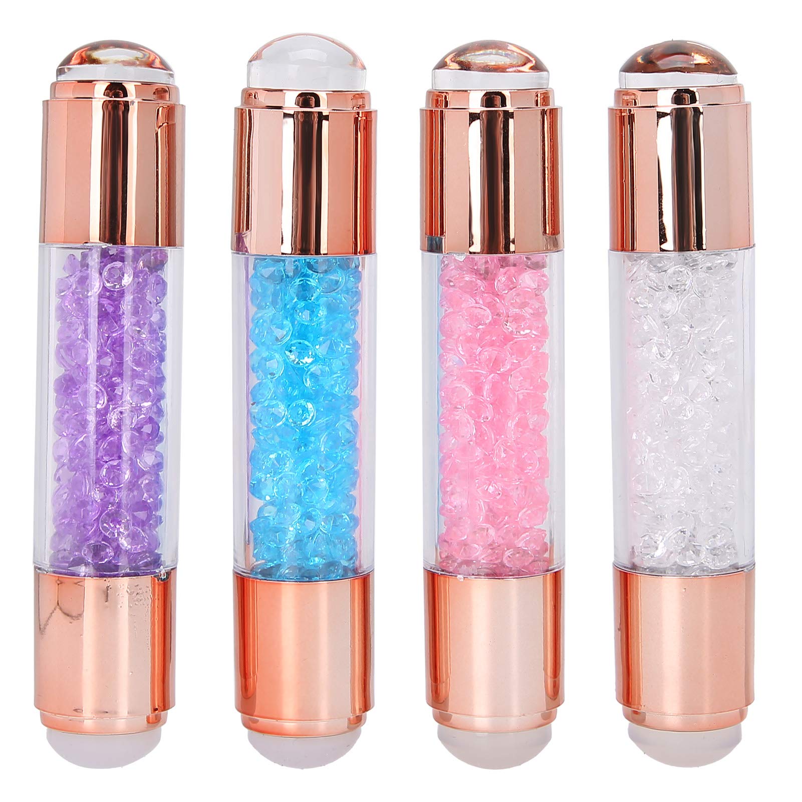 Generic Stylos Tampons en Silicone pour Manucure, Design à Double Tête, Résine de Silicone Transparente, Colorés, Adaptés à les Designs et Ongles Bleu + Rose + Transparent + Violet