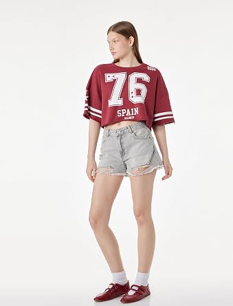 Rahat Kal p 3/4 Kollu Futbol Temal  Bask l  Bisiklet Yaka Crop Ti rt