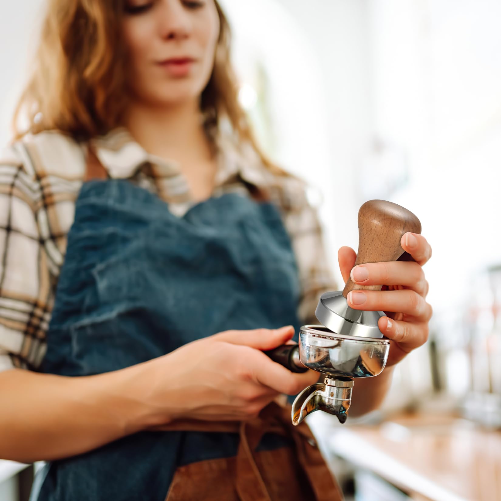 Pressino Per Caffè Espresso 51 Mm – Base In Acciaio Inox E Manico In Legno, Per Baristi E Macchine Caffè