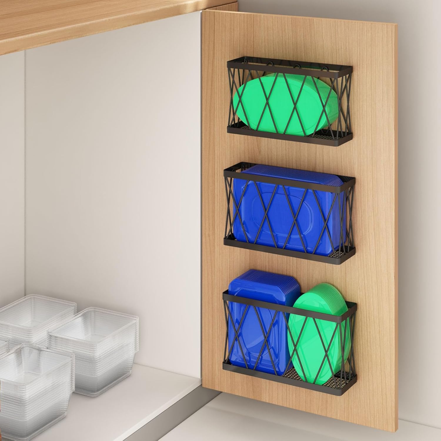 3 Pack Lid Organizer Storage, Wall Mounted Lid organizer, Kitchen Bathroom Cabinet Door Organizer, Adhesive Cabinet Door Organizer, Over The Door Pantry Organizer No Drill Black Stainless Steel