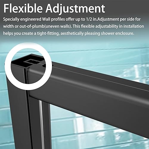 Miniatura 5 de Puerta de ducha deslizante de vidrio pivote semimarco, de 56-60 pulgadas de ancho x 71 pulgadas de alto, puerta de ducha pivote con vidrio templado
