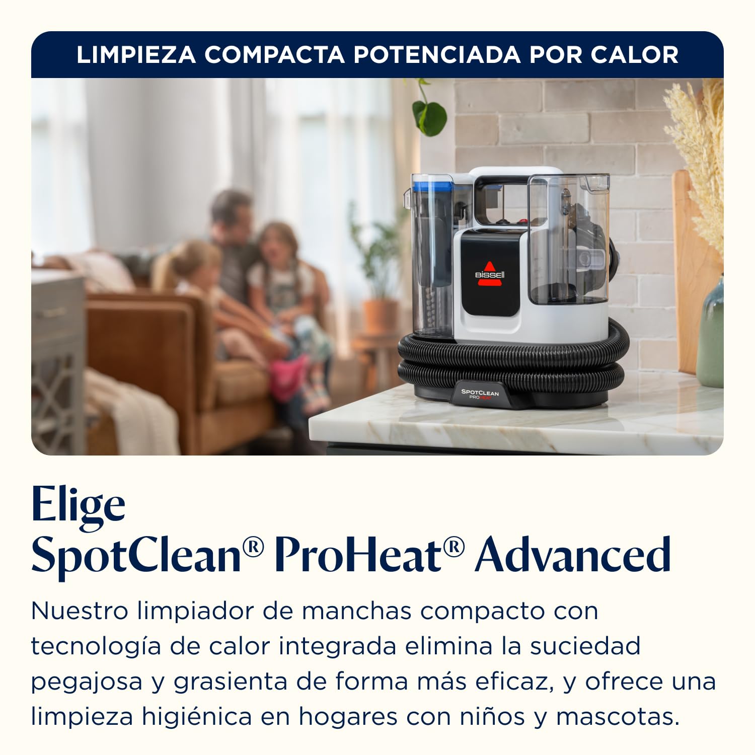 BISSELL SpotClean ProHeat Advanced, Aspiradora de agua tapiceria, limpia tapicerias multisuperficie compacta, Potente 1125W, Sistema triple limpieza profunda para manchas difíciles, Con cable, 3924N