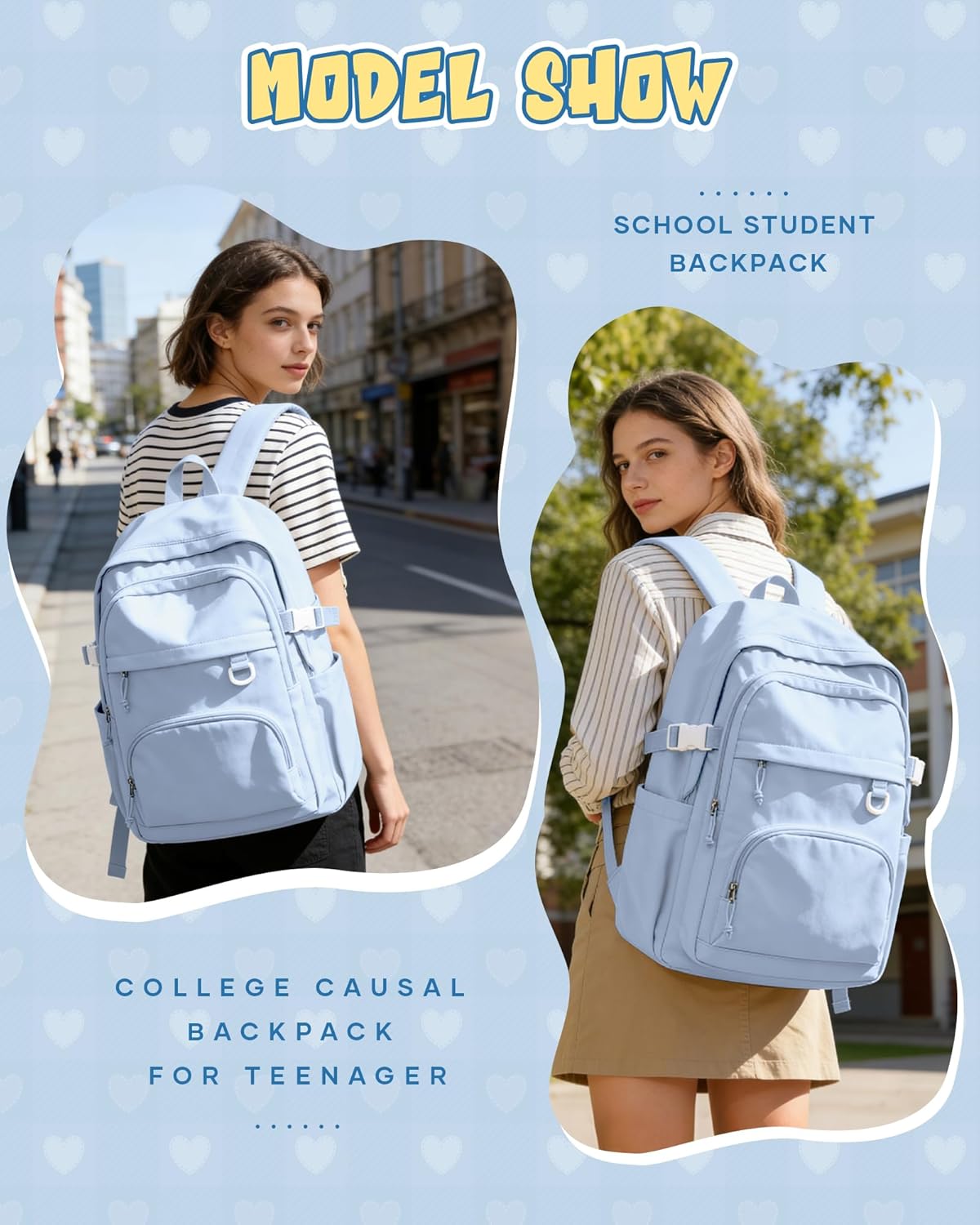 Lightweight Backpack for College & High School Backpack With Lots of Pockets Cute School Bag for Girls Boys, Large Capacity Bookbag for Women Men, Waterproof Teens Casual Daypack Backpack(Blue) - Image 7