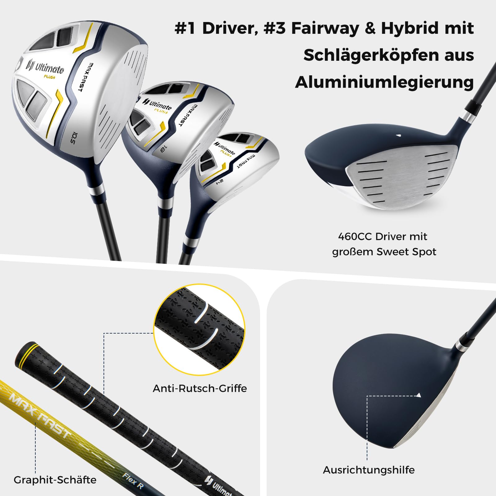 GYMAX komplettes Herren Golfschläger Set, 13-teiliges Golfschlägerpaket mit Standtasche & Regenschutz, Golfset mit 460CC & 1 Driver & 3 Fairway & Hybrid & 5/6/7/8/9/P/S Eisen