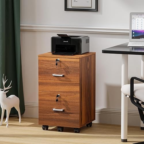 Miniatura 11 de VINGLI Archivador de 2 cajones con cerradura, archivadores rodantes para oficina en casa, soporte de impresora pequeño, organizador de archivos