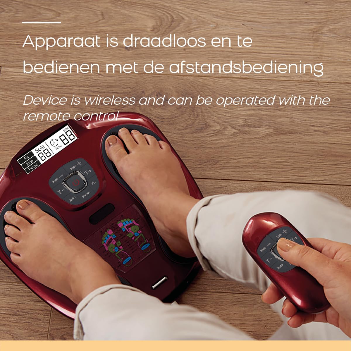 Circulation Maxx Reflexology, stimolatore muscolare elettrico con riflessologia del piede, 99 livelli di intensità e 6 modalità di massaggio, dispositivo TENS con 4 cuscinetti gel, telecomando