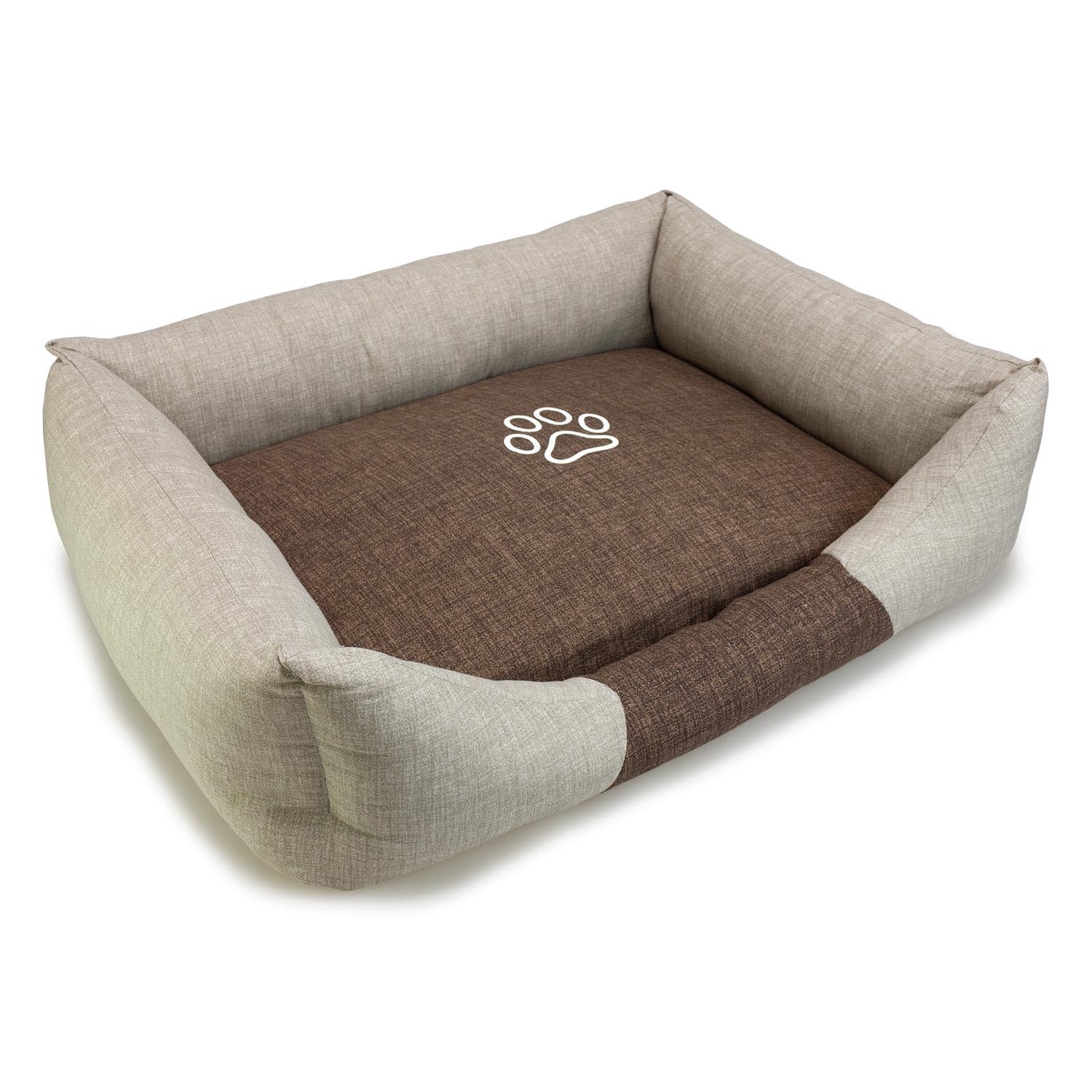 Arquivet - Quadratisches braunes und beiges Hundebett mit Fußabdruck 55 x 46 x 17 cm - Hundebett - Hundezubehör
