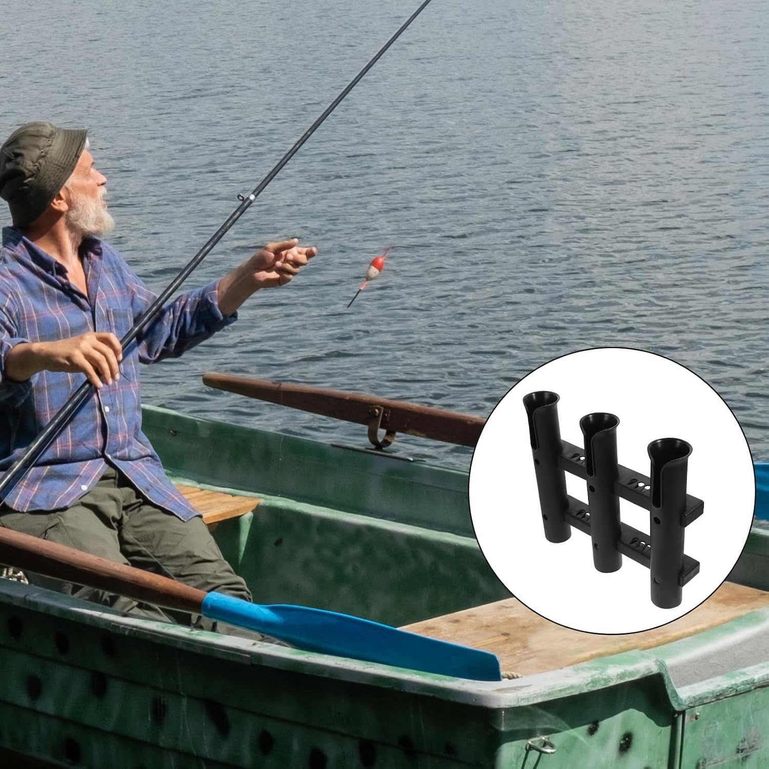 balacoo Fishing Rod Storage Rack 3-tube Triple Design Plastic Holder with Installation Screws Supports Multiple Fishing Rods for Kayaks