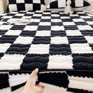 zyhfcfff-sd Bed Sheets Deep Pockets Queen Size,Solid Color Plush Thicken Quilted Mattress Cover, Warm Soft Crystal Velvet Bed Fitted Sheet Color Color A, Size 200 * 220cm
